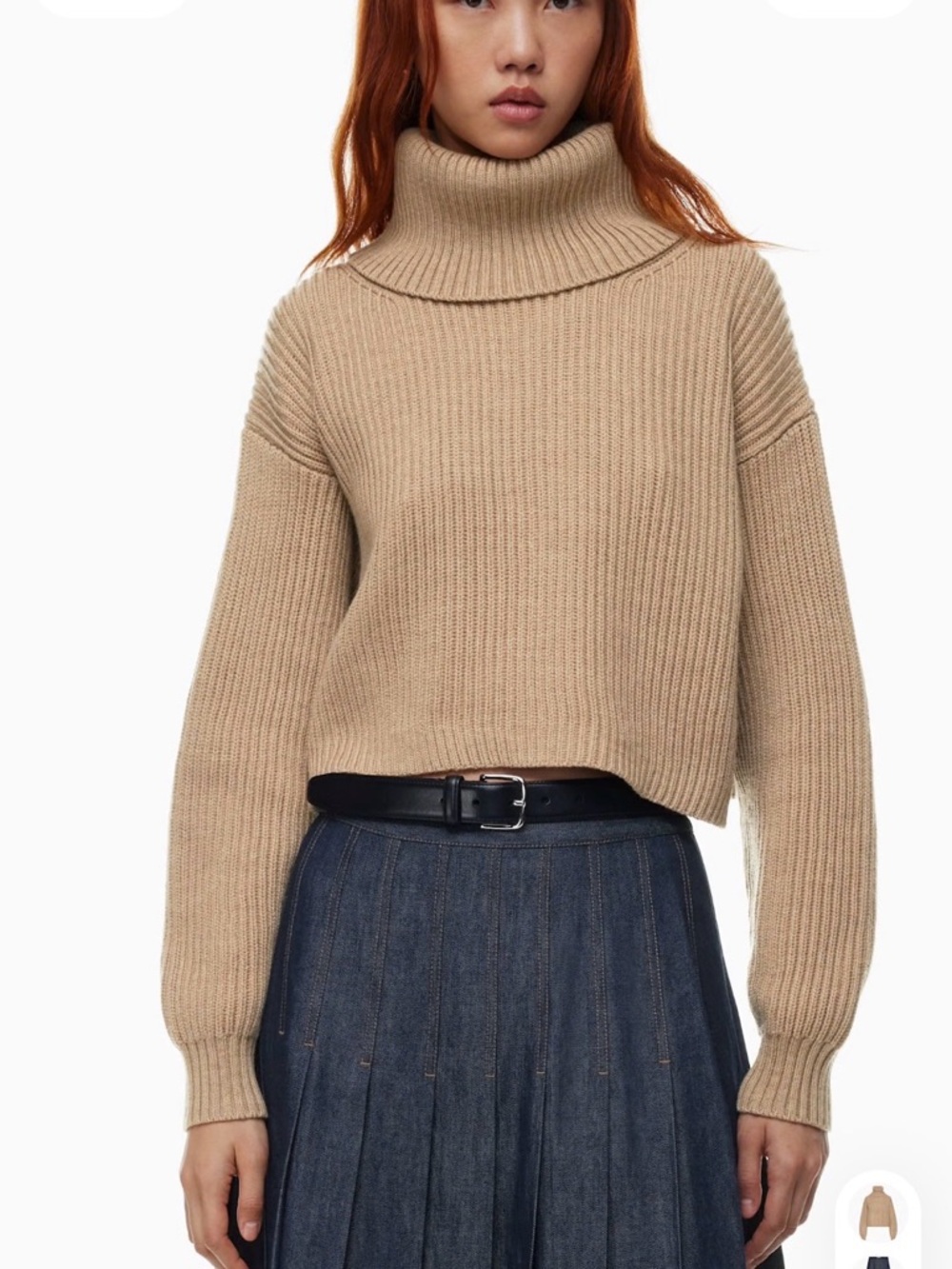 Babaton Cropped Ribbed Turtleneck Sweater - Tan